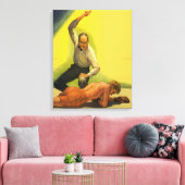 Vintages Sportboxen, Schiedsrichter mit Boxer Knoc Leinwanddruck (Insitu (Wohnzimmer))