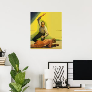 Vintages Sportboxen, Schiedsrichter mit Boxer Knoc Poster