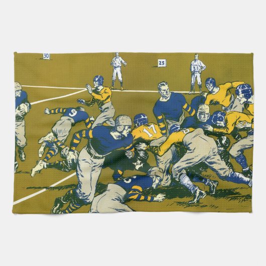 Vintages Sportfußballspiel, Gold vs. Blue Teams Geschirrtuch (Horizontal)