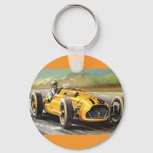 Vintages Sportrennen, Gelbe Rennbahn Schlüsselanhänger (Vorderseite)