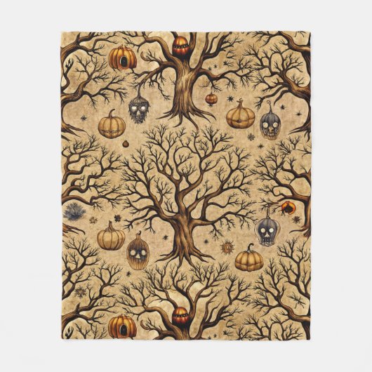 Vintages Spuk Baummuster Fleecedecke (Vorderseite)