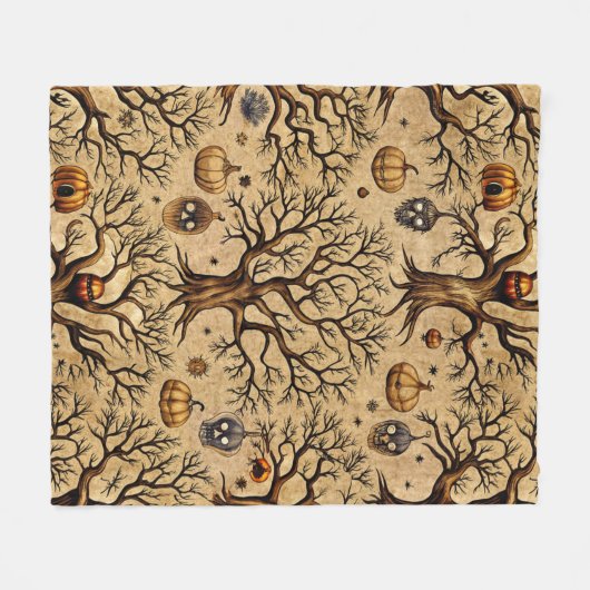 Vintages Spuk Baummuster Fleecedecke (Vorderseite (Horizontal))