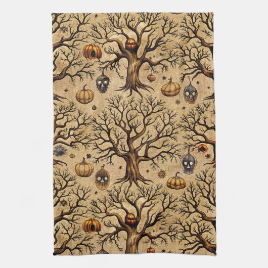 Vintages Spuk Baummuster Geschirrtuch (Vertikal)