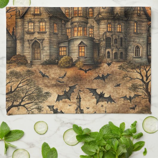 Vintages Spuk Haus (2) Geschirrtuch (Gefaltet)
