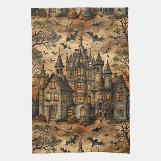 Vintages Spuk Haus (2) Geschirrtuch (Vertikal)