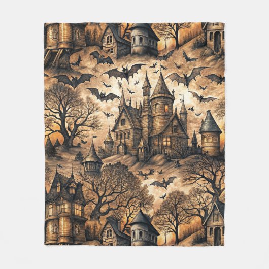 Vintages Spuk Haus Fleecedecke (Vorderseite)