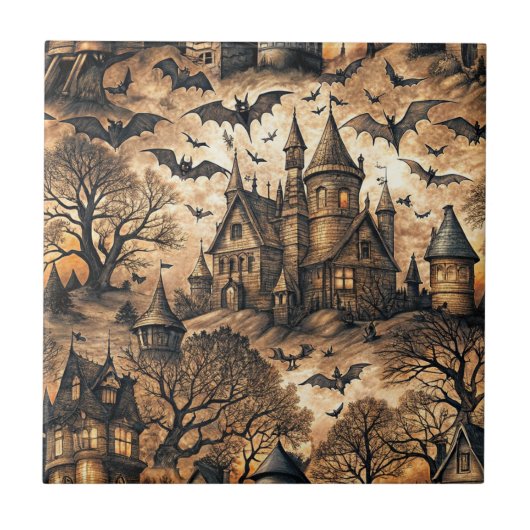 Vintages Spuk Haus Fliese (Vorderseite)