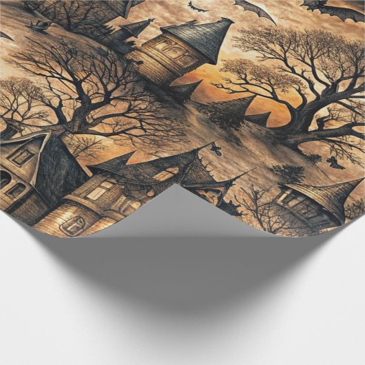 Vintages Spuk Haus Geschenkpapier (Ecke)