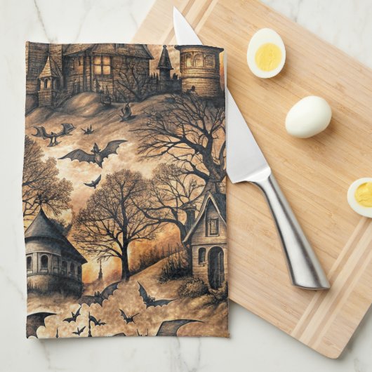 Vintages Spuk Haus Geschirrtuch (Viertel Falte)
