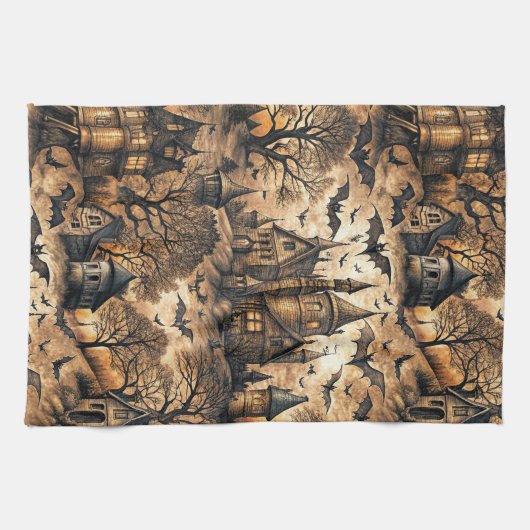 Vintages Spuk Haus Geschirrtuch (Horizontal)
