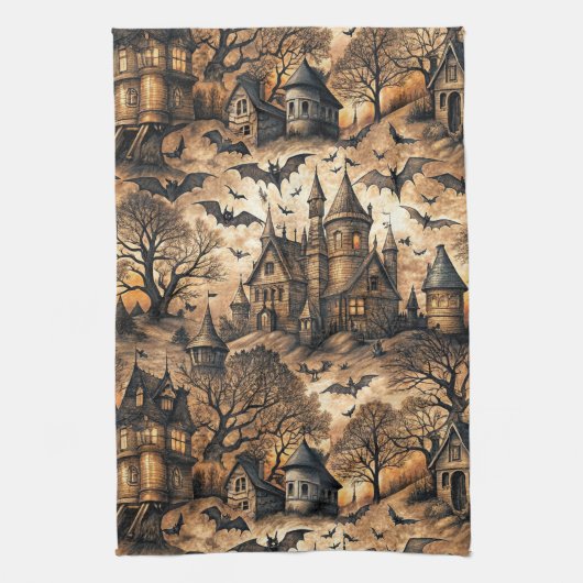 Vintages Spuk Haus Geschirrtuch (Vertikal)