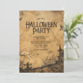 Vintages Spuk Haus Halloween-Party Einladung (Stehend Vorderseite)