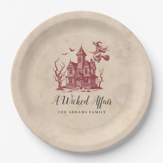 Vintages Spuk Haus HexenHalloween-Party Pappteller (Vorderseite)