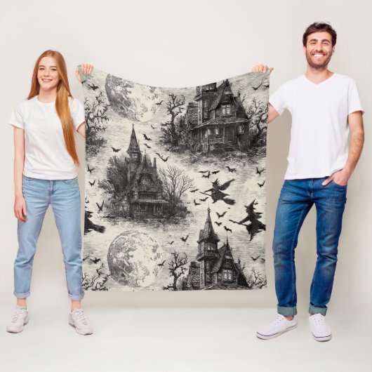 Vintages Spuk Haus und Hexenturmmuster Fleecedecke (Beispiel)