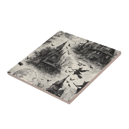 Vintages Spuk Haus und Hexenturmmuster Fliese (Seite)