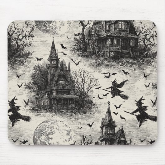 Vintages Spuk Haus und Hexenturmmuster Mousepad (Vorne)