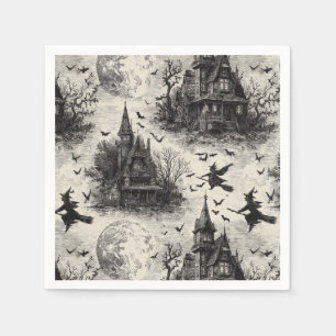 Vintages Spuk Haus und Hexenturmmuster Serviette