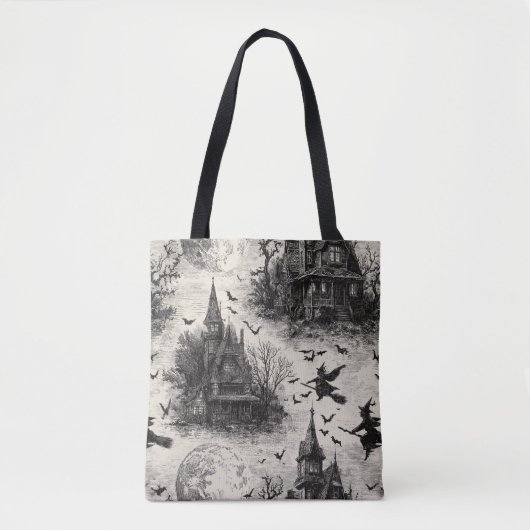 Vintages Spuk Haus und Hexenturmmuster Tasche (Vorderseite)
