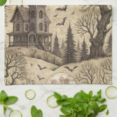 Vintages Spuk Haus & Vollmond Geschirrtuch (Gefaltet)