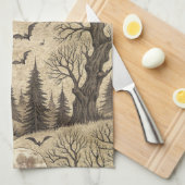 Vintages Spuk Haus & Vollmond Geschirrtuch (Viertel Falte)