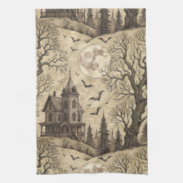 Vintages Spuk Haus & Vollmond Geschirrtuch