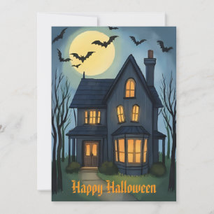 Vintages Spuk Haus WasserfarbenHalloween Feiertagskarte