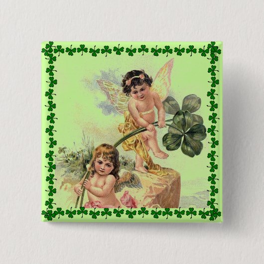 Vintages St. Patrick's Day Cherubs Button (Vorderseite)