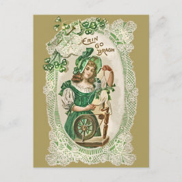 Vintages St. Patrick's Day Girl Green Spinning Whe Feiertagspostkarte