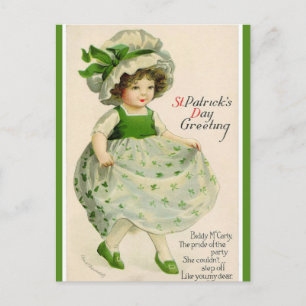 Vintages St Patrick's Day Girl im Bonnet Postkarte