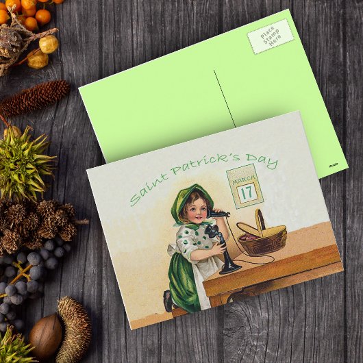 Vintages St. Patrick's Day Girl Postkarte