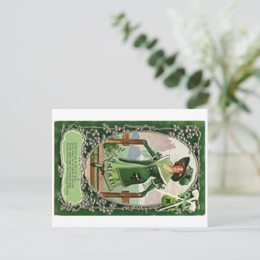 Vintages St. Patrick's Day Girl Postkarte (Stehend Vorderseite)