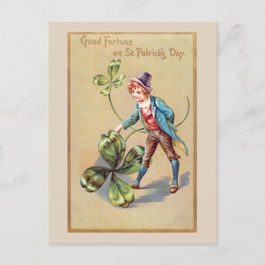 Vintages St. Patrick's Day Good Fortune Kleeblatt Postkarte (Vorderseite)