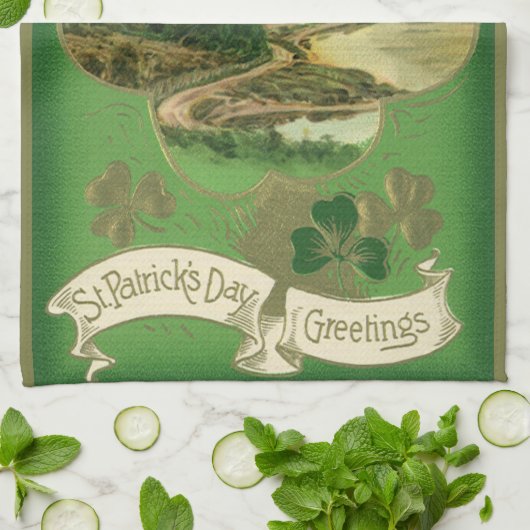 Vintages St. Patricks Day Kleeblatt Burg Geschirrtuch (Gefaltet)