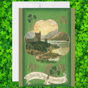 Vintages St. Patricks Day Kleeblatt Burg Karte