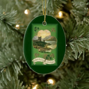 Vintages St. Patricks Day Kleeblatt Burg Keramik Ornament