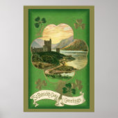 Vintages St. Patricks Day Kleeblatt Burg Poster (Vorne)