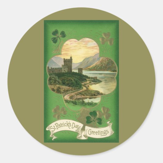 Vintages St. Patricks Day Kleeblatt Burg Runder Aufkleber (Vorderseite)
