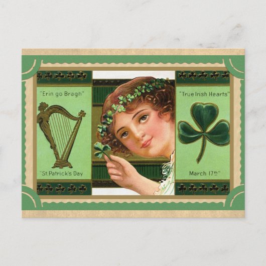 Vintages St Patricks Day Kleeblatt Erin Locarno Postkarte (Vorderseite)