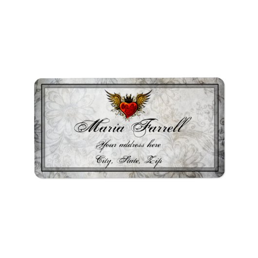 Vintages Städtisches Tattoo Winged Heart Address L Adressaufkleber (Vorne)