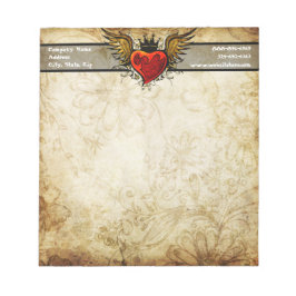 Vintages städtisches Vinged Tattoo Herz Notepad Notizblock