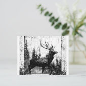 Vintages Stag Hirsch Schwarz-weiß Tier Postkarte (Stehend Vorderseite)