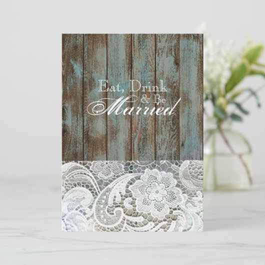 Vintages Stallholz Spitzenplatz Probe Abendessen Einladung (Stehend Vorderseite)