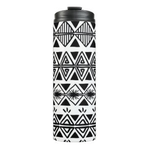 Vintages Stammesmuster mit schwarzweißer Hand d Thermosbecher