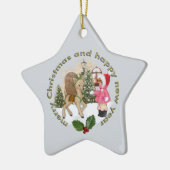 Vintages Star-Ornament Girl with Toy Horse Scene Keramik Ornament (Links)
