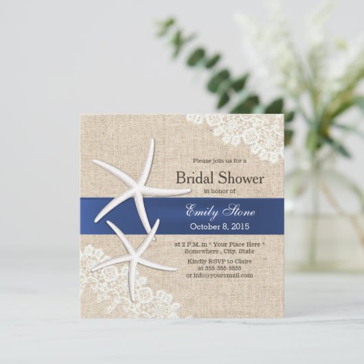 Vintages Starfish Rustikales Brautparty Einladung (Stehend Vorderseite)