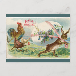 Vintages starkes Kaninchen, gejagt von Hühnern Postkarte