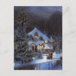 Vintages Starry Night Christmas Village Feiertagspostkarte