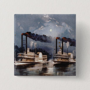 Vintages Steamboat Racing am Mississippi River Button
