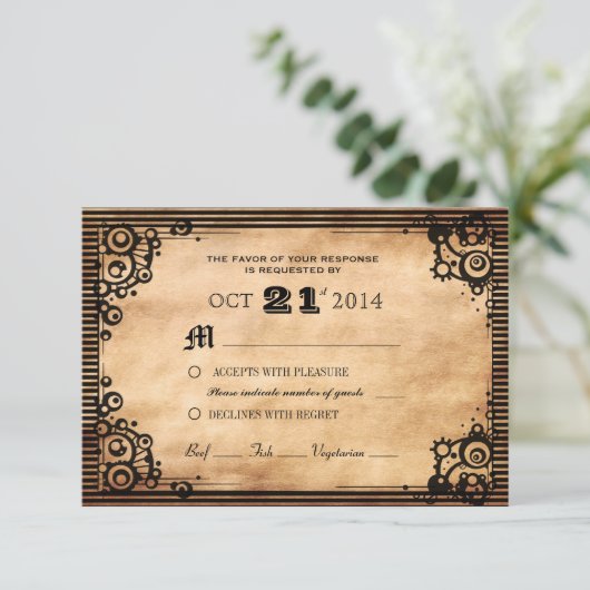 Vintages Steamponschauen nach benutzerdefinierten RSVP Karte (Stehend Vorderseite)