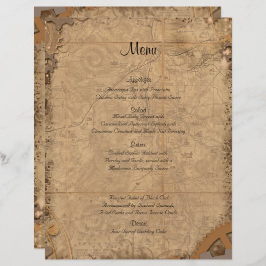 Vintages Steampunk Bride Wedding Menu (Vorne/Hinten)